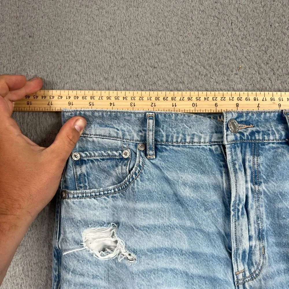 American Eagle Super High Rise Baggy Wide Leg Jeans Womens 8 Blue Distressed - Picture 9 of 16